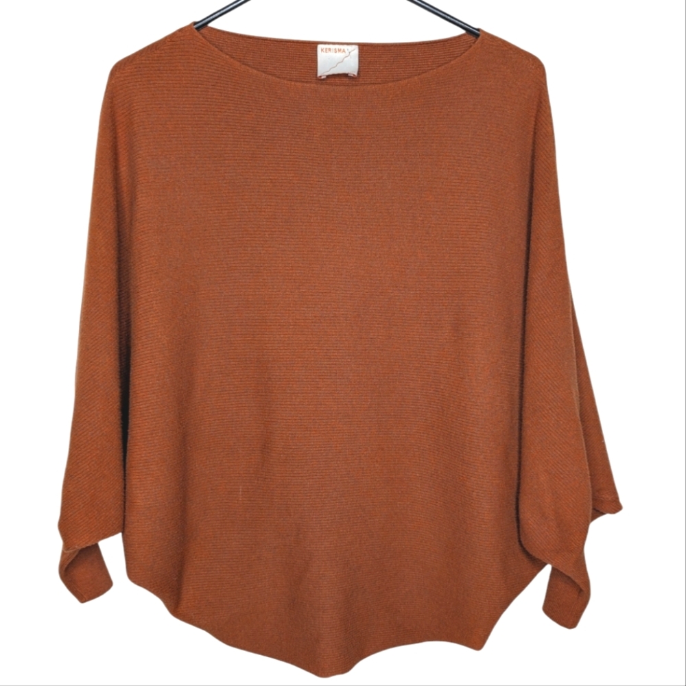 Kerisma Women's Boat Neck Dolman Sleeve Burnt Orange Ribbed Sweater Size S/M